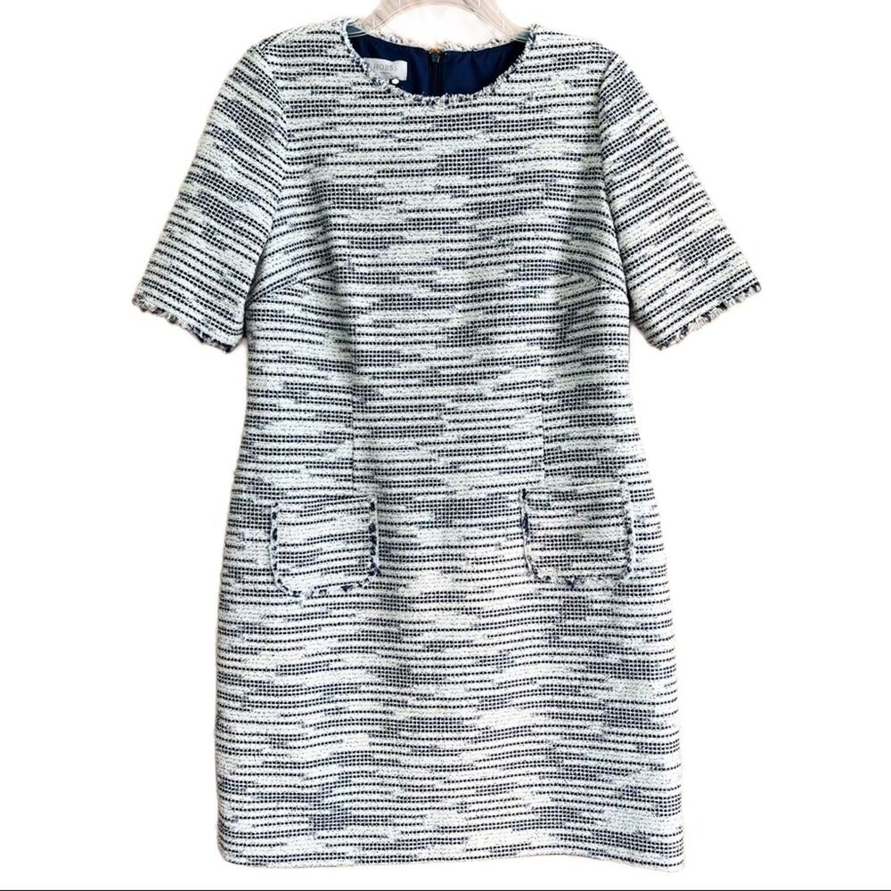 HOBBS London Tweed Sheath Dress Blue White Marled Career Work Office